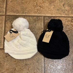 NWT *Bundle of 2* C.C. Baby Diagonal Pattern Baby Brim Hat with Knit Pom.